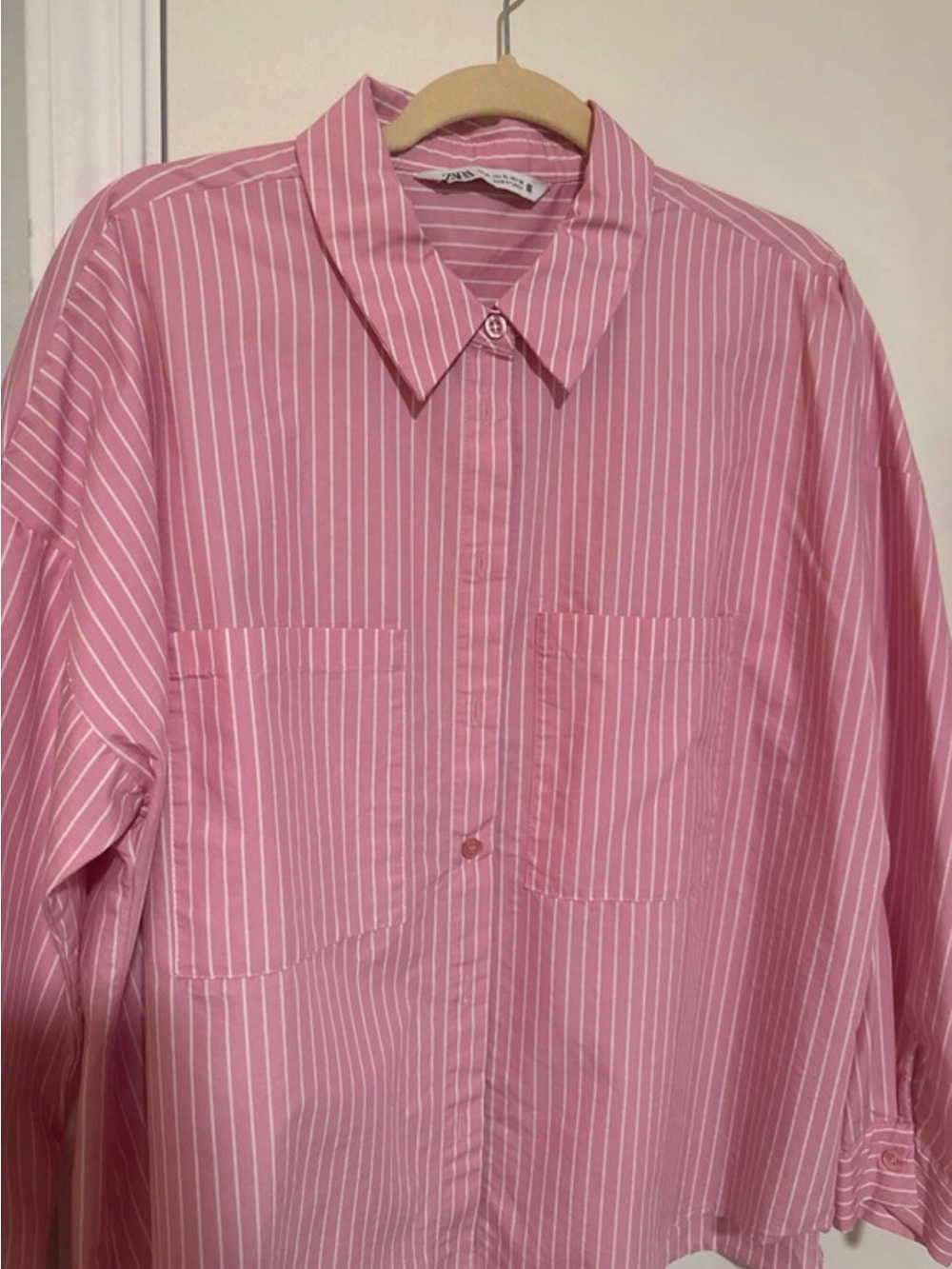 Zara Pink Striped Casual Button-Down Shirt